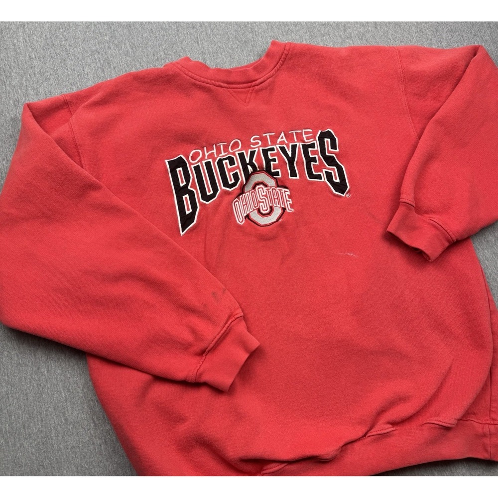 Ohio‎ State Buckeyes Crewneck Sweatshirt Mens Sz L Red Embroidered Spotlight